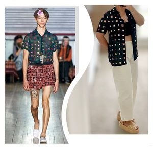 Ashish Mirror Embroidered Shirt Button Front Unisex Green Handmade Unique Rare